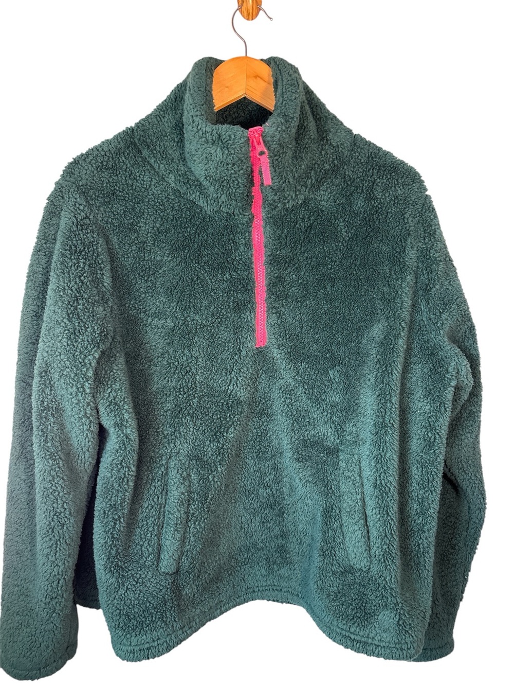 J. Crew Factory Women's Emerald Green Sherpa Half-Zip Pullover Fleece Size L